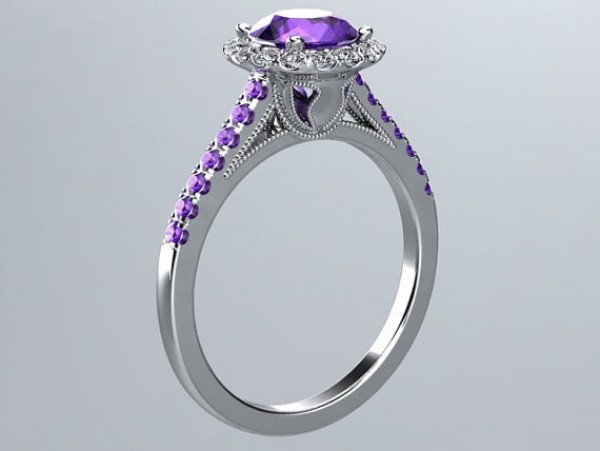 Modern Inspired 14k White Gold Engagement Ring, Wedding Ring