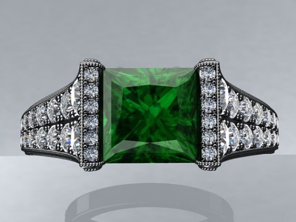 Victorian inspired 14k Black gold Engagement Ring Diamond Ring 2