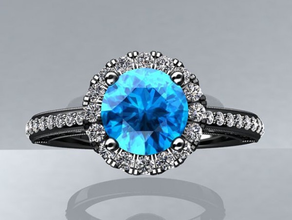 Victorian Inspired 14k Black Gold Engagement Ring, Wedding Ring 
