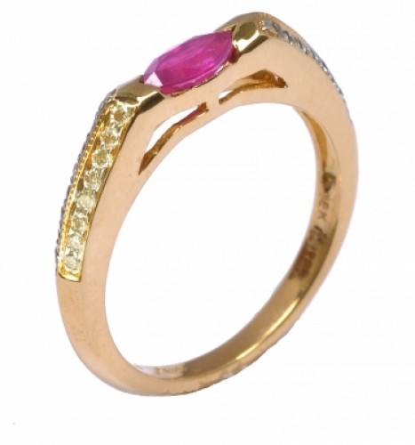 Centre Stone Ruby Ring In Pave Setting With Diamonds in 18k Gold