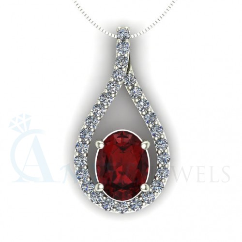 10k White Gold And Garnet Stone Pendant