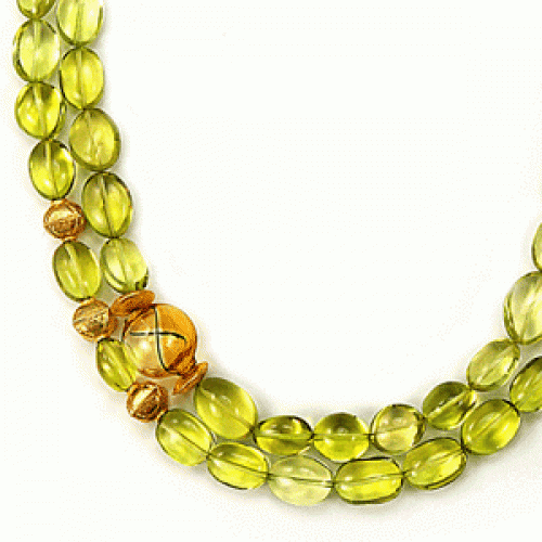 Green Gold Beaded Sterling Silver 24 Inch Necklace