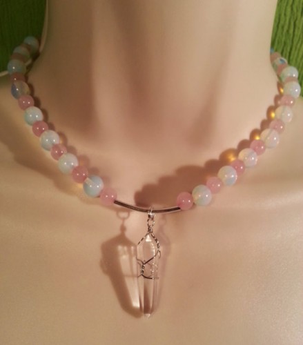 rose quartz beaded necklace