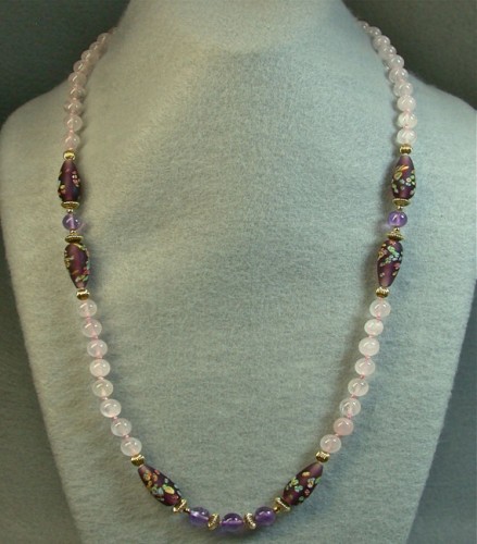 rose quartz beaded necklace