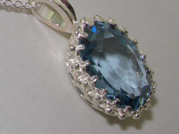 synthetic aquamarine silver pendant