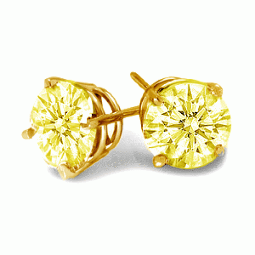 Round Cut Yellow Gold Yellow Diamond Stud Earrings
